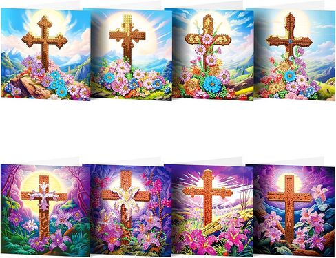 pigpigboss 8 Packs Mandala Diamond Painting Greeting Card Kit Flower Diamond Art Greeting Cards Special Shaped Diamond Painting Greeting Card Arts Crafts Gift for Christmas Thanksgiving Day in Saudi Arabia
