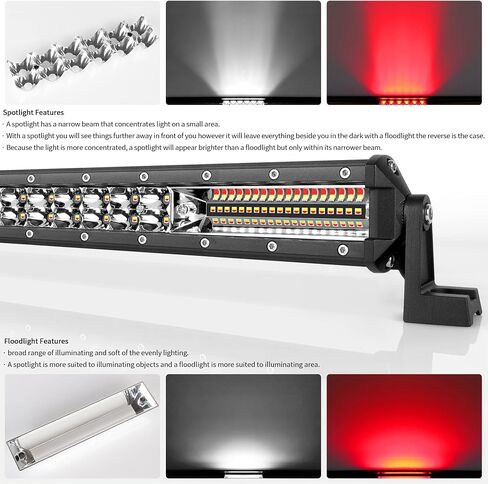 20 Inch Led Light Bar White & Red Strobe Work Pods Light 4x4 Off Road Driving Fog Reverse Light For Trailer Pickup ATV Car Truck Boat 12V 24V IP68 Flashing Warning Auxiliary Lights in Saudi Arabia