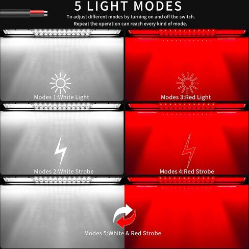 20 Inch Led Light Bar White & Red Strobe Work Pods Light 4x4 Off Road Driving Fog Reverse Light For Trailer Pickup ATV Car Truck Boat 12V 24V IP68 Flashing Warning Auxiliary Lights in Saudi Arabia
