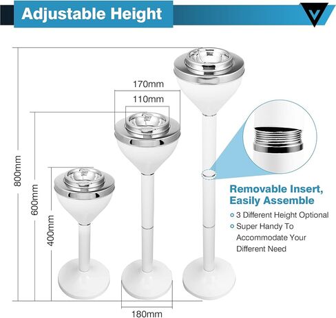صينية رماد أرضية من IRONWALLS مع غطاء، منفضة سجائر داخلية وخارجية مكونة من 3 أقسام للسجائر مع ارتفاع قابل للتعديل 31 بوصة - 15.7 بوصة، حامل منفضة سجائر سيجار مقاومة للرياح من الفولاذ المقاوم للصدأ للفناء in Kuwait