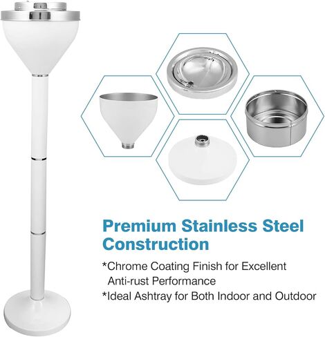 صينية رماد أرضية من IRONWALLS مع غطاء، منفضة سجائر داخلية وخارجية مكونة من 3 أقسام للسجائر مع ارتفاع قابل للتعديل 31 بوصة - 15.7 بوصة، حامل منفضة سجائر سيجار مقاومة للرياح من الفولاذ المقاوم للصدأ للفناء in Kuwait