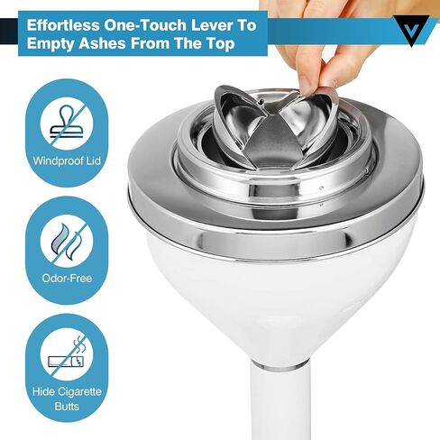 صينية رماد أرضية من IRONWALLS مع غطاء، منفضة سجائر داخلية وخارجية مكونة من 3 أقسام للسجائر مع ارتفاع قابل للتعديل 31 بوصة - 15.7 بوصة، حامل منفضة سجائر سيجار مقاومة للرياح من الفولاذ المقاوم للصدأ للفناء in Kuwait