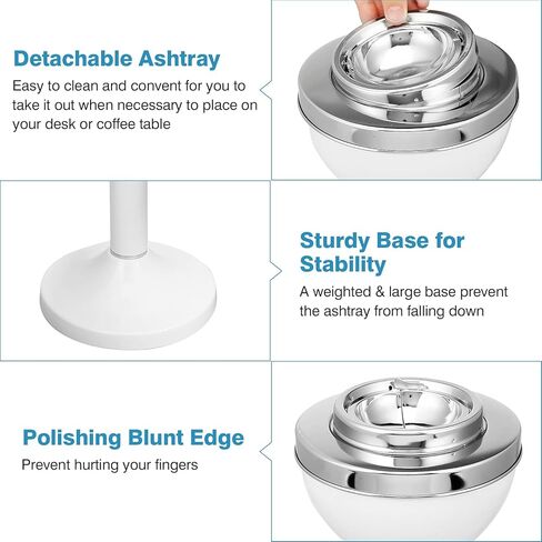 صينية رماد أرضية من IRONWALLS مع غطاء، منفضة سجائر داخلية وخارجية مكونة من 3 أقسام للسجائر مع ارتفاع قابل للتعديل 31 بوصة - 15.7 بوصة، حامل منفضة سجائر سيجار مقاومة للرياح من الفولاذ المقاوم للصدأ للفناء in Kuwait