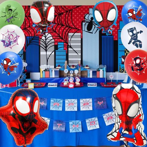 9 pcs Spider His Amazing Friends 3 Balloons Superhero Spider Balloons Boys Balloons Bouquet Birthday Decoration Baby Shower Party Supplies in Saudi Arabia