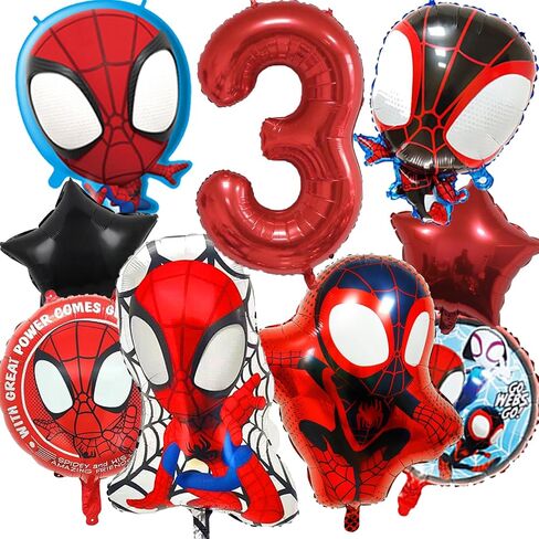 9 pcs Spider His Amazing Friends 3 Balloons Superhero Spider Balloons Boys Balloons Bouquet Birthday Decoration Baby Shower Party Supplies in Saudi Arabia