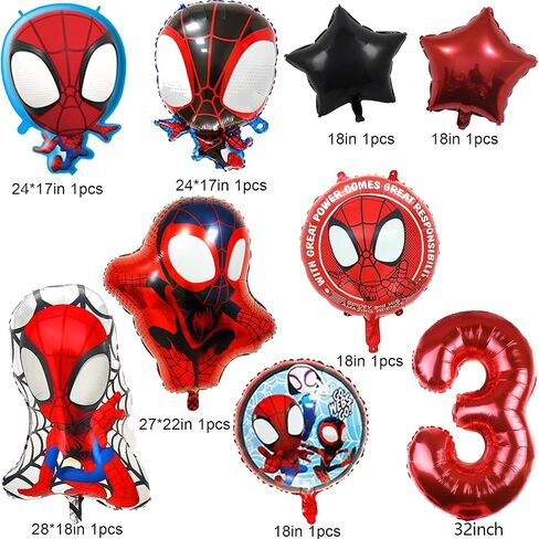 9 pcs Spider His Amazing Friends 3 Balloons Superhero Spider Balloons Boys Balloons Bouquet Birthday Decoration Baby Shower Party Supplies in Saudi Arabia