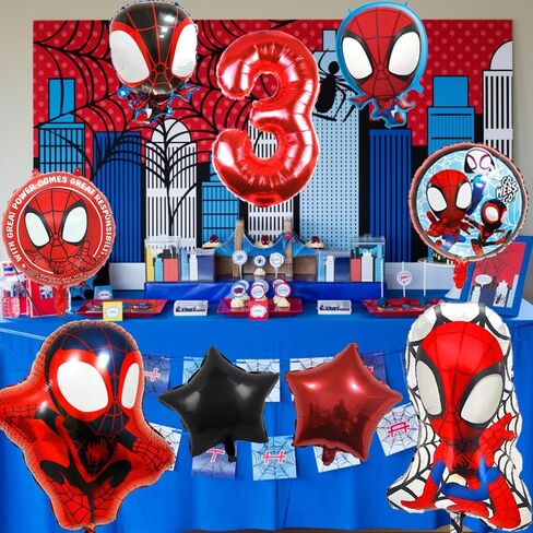 9 pcs Spider His Amazing Friends 3 Balloons Superhero Spider Balloons Boys Balloons Bouquet Birthday Decoration Baby Shower Party Supplies in Saudi Arabia