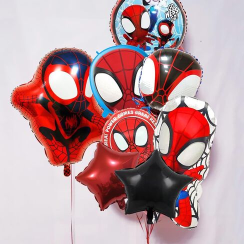 9 pcs Spider His Amazing Friends 3 Balloons Superhero Spider Balloons Boys Balloons Bouquet Birthday Decoration Baby Shower Party Supplies in Saudi Arabia
