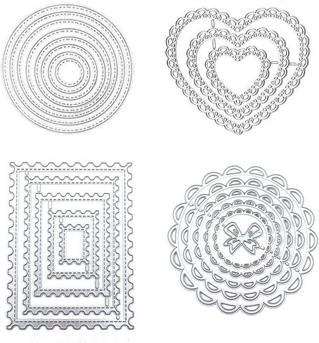 4 أشكال من قوالب القطع، 22 قطعة من قوالب القطع المعدنية من VEINARDYL، أداة نقش قالب استنسل من أجل DIY ألبوم القصاصات الورقية والبطاقات الورقية لتزيين الكيك - مستطيل، دائرة، قلب، زهرة دائرة in Kuwait