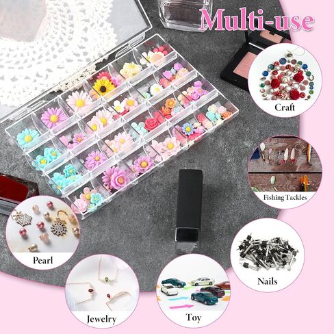 24 Grids Clear Plastic Nail Charm Organizer Box Transparent Nail Charm Organizer Empty Craft Organizers Display Case Compartment Container for Bead Rings Earrings Jewelry DIY Crafts in Saudi Arabia