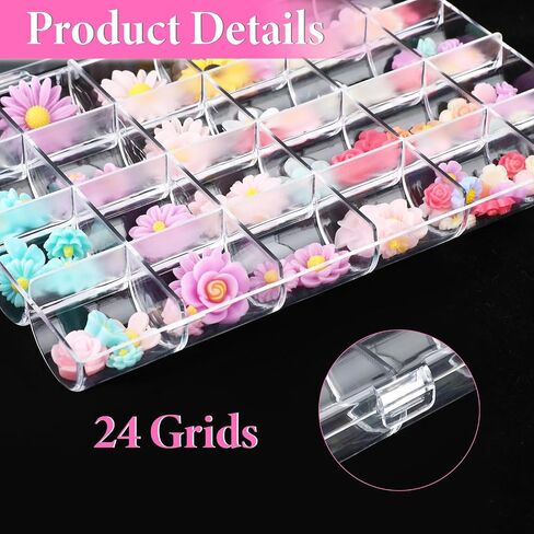 24 Grids Clear Plastic Nail Charm Organizer Box Transparent Nail Charm Organizer Empty Craft Organizers Display Case Compartment Container for Bead Rings Earrings Jewelry DIY Crafts in Saudi Arabia