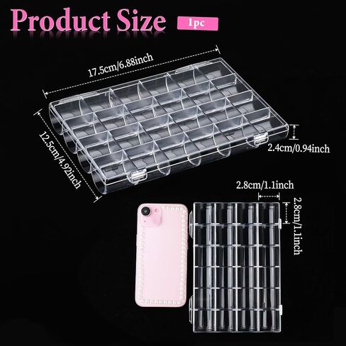 24 Grids Clear Plastic Nail Charm Organizer Box Transparent Nail Charm Organizer Empty Craft Organizers Display Case Compartment Container for Bead Rings Earrings Jewelry DIY Crafts in Saudi Arabia