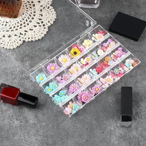 24 Grids Clear Plastic Nail Charm Organizer Box Transparent Nail Charm Organizer Empty Craft Organizers Display Case Compartment Container for Bead Rings Earrings Jewelry DIY Crafts in Saudi Arabia