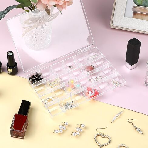 24 Grids Clear Plastic Nail Charm Organizer Box Transparent Nail Charm Organizer Empty Craft Organizers Display Case Compartment Container for Bead Rings Earrings Jewelry DIY Crafts in Saudi Arabia