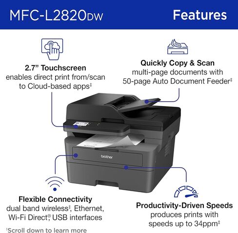 Brother MFC-L2820DW Wireless Compact Monochrome All-in-One Laser Printer with Copy, Scan and Fax, Duplex, Black & White | Includes Refresh Subscription Trial(1), Amazon Dash Replenishment Ready in Saudi Arabia