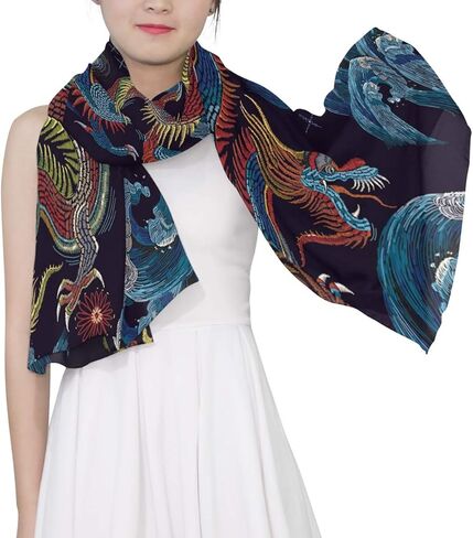 بارديك وشاح طويل خمر التنين الصيني خفيفة الوزن كبيرة الأوشحة الناعمة سيدة شال الشيفون الحرير التفاف in Kuwait