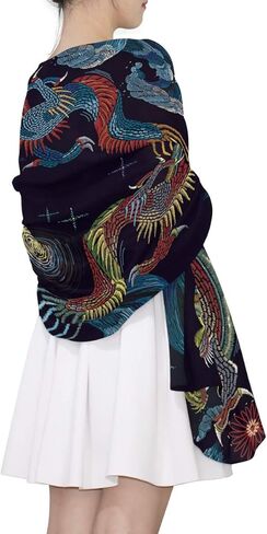 بارديك وشاح طويل خمر التنين الصيني خفيفة الوزن كبيرة الأوشحة الناعمة سيدة شال الشيفون الحرير التفاف in Kuwait