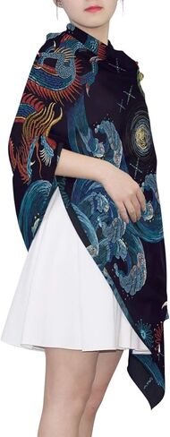 بارديك وشاح طويل خمر التنين الصيني خفيفة الوزن كبيرة الأوشحة الناعمة سيدة شال الشيفون الحرير التفاف in Kuwait