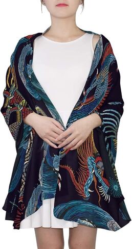 بارديك وشاح طويل خمر التنين الصيني خفيفة الوزن كبيرة الأوشحة الناعمة سيدة شال الشيفون الحرير التفاف in Kuwait