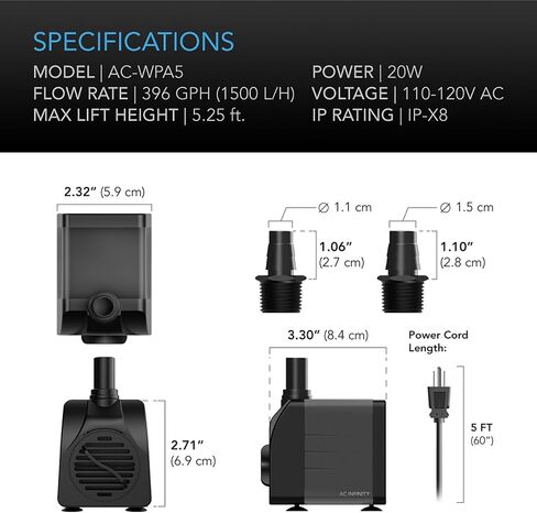 AC Infinity Submersible Pump 220 GPH for Hydroponics, Aquariums & Fountains in Kuwait
