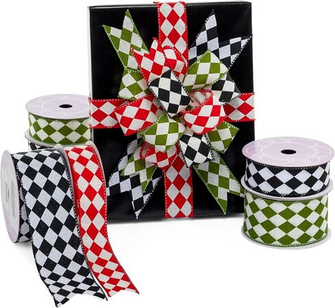 Paper Mart Harlequin Black and White Ribbon, Wired Fabric Ribbon, 1.5 Inches Wide x 10 Yards, Crisp Linen-Like Texture in Saudi Arabia