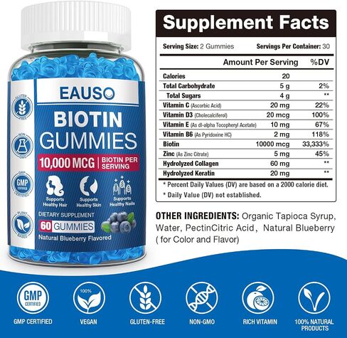 (2 Pack) Biotin Gummies 10,000mcg for Healthy Hair, Skin & Nails for Adults - 120 Gummies Vitamin - Vegan, Non-GMO, Pectin-Based Hair Health Supplement in Saudi Arabia