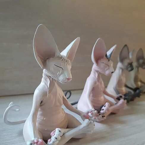 تمثال Sphynx Cat للتأمل، تماثيل قابلة للتجميع، Zen Yoga، وضعية استرخاء بوذا، التأمل، مجموعات Sphynx Cat، تمثال قطة لتزيين مكتب السيارة والمنزل (وردي) in Kuwait