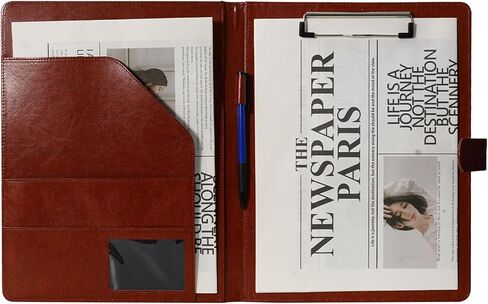 Clipboard Portfolio Meeting Record Manual Faux Leather Storage Clipboard with Cover for Size A4 Writing Pad,Phone Pocket & Business Card Holder, Used for Business Office,Meeting etc. (Coffee Color) in Saudi Arabia