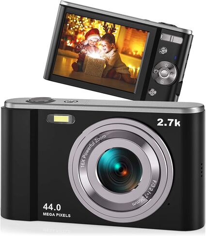 2.7K Digital Camera AiTechny Vlogging Camcorder 44MP Kids Camera, Video Cameras 16X Digital Zoom Compact Camera, Rechargeable Mini Camera for Kids Beginners, Birthday Gifts, Black in Saudi Arabia