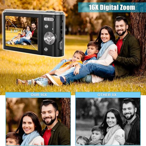 2.7K Digital Camera AiTechny Vlogging Camcorder 44MP Kids Camera, Video Cameras 16X Digital Zoom Compact Camera, Rechargeable Mini Camera for Kids Beginners, Birthday Gifts, Black in Saudi Arabia