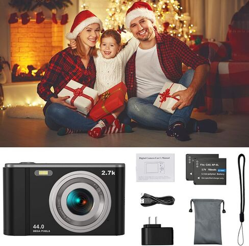2.7K Digital Camera AiTechny Vlogging Camcorder 44MP Kids Camera, Video Cameras 16X Digital Zoom Compact Camera, Rechargeable Mini Camera for Kids Beginners, Birthday Gifts, Black in Saudi Arabia