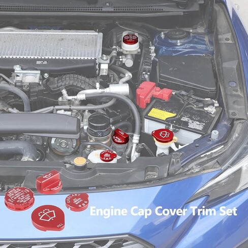 4 قطع غطاء غطاء المحرك غطاء زيت المحرك غطاء المبرد غطاء غسالة غطاء سائل الفرامل مناسب لسوبارو WRX 2022 2023 مجموعة غطاء زيت المحرك من سبائك الألومنيوم (أحمر) in Kuwait