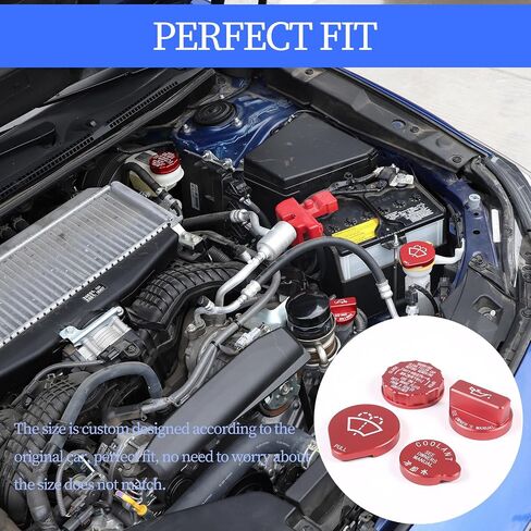 4 قطع غطاء غطاء المحرك غطاء زيت المحرك غطاء المبرد غطاء غسالة غطاء سائل الفرامل مناسب لسوبارو WRX 2022 2023 مجموعة غطاء زيت المحرك من سبائك الألومنيوم (أحمر) in Kuwait
