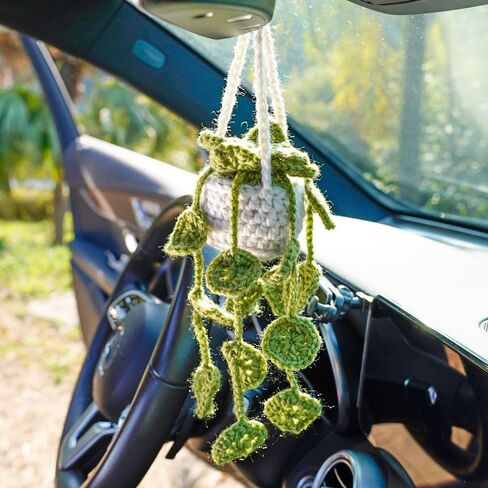 Cute Car Crochet Hanging Ornament Accessories Handmade Knitted Car Mirror Decor Hanging Decoration Plant Mirror Hanging Car in Saudi Arabia