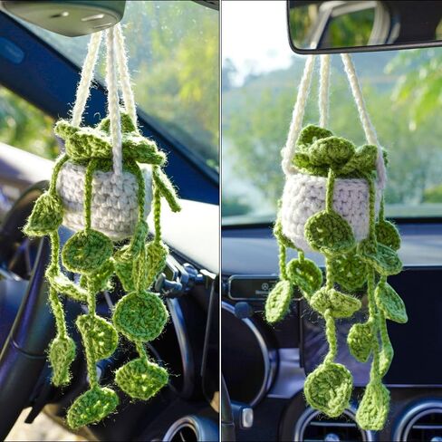 Cute Car Crochet Hanging Ornament Accessories Handmade Knitted Car Mirror Decor Hanging Decoration Plant Mirror Hanging Car in Saudi Arabia