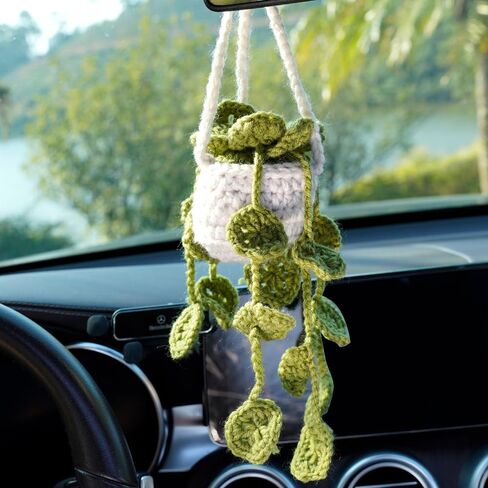 Cute Car Crochet Hanging Ornament Accessories Handmade Knitted Car Mirror Decor Hanging Decoration Plant Mirror Hanging Car in Saudi Arabia