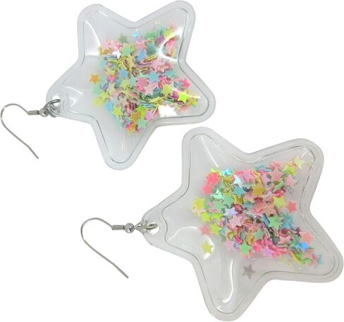 Confetti Glitter Shaker Large Star Dangle Earrings Stainless Steel (Multi) in Saudi Arabia