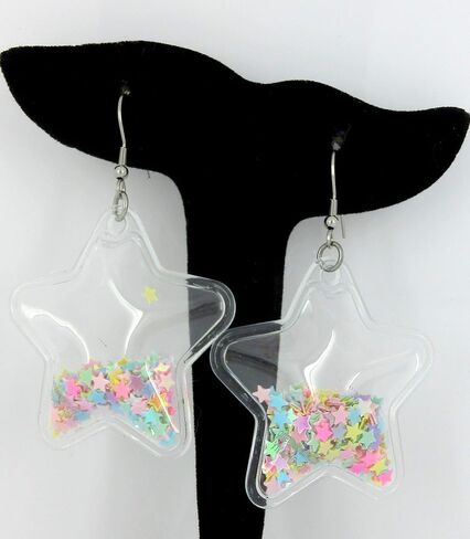 Confetti Glitter Shaker Large Star Dangle Earrings Stainless Steel (Multi) in Saudi Arabia