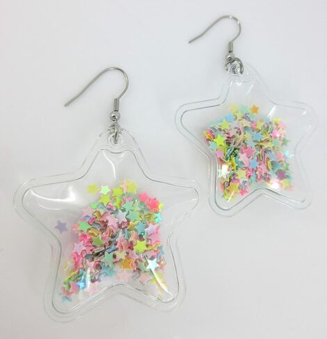 Confetti Glitter Shaker Large Star Dangle Earrings Stainless Steel (Multi) in Saudi Arabia