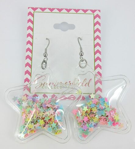 Confetti Glitter Shaker Large Star Dangle Earrings Stainless Steel (Multi) in Saudi Arabia