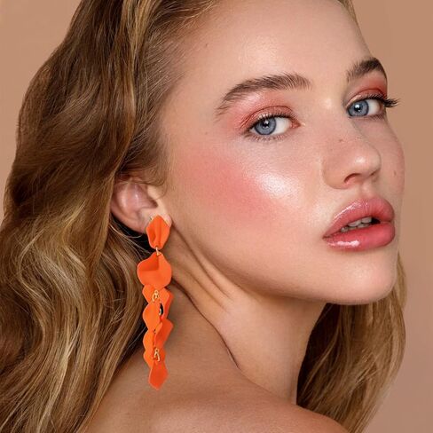 Orange Clip on Earrings as Flower Earrings for Women,Long Dangle Earrings for Women Statement Earrings as Rose Orange Earrings for Girls,Vintage Earrings Halloween Earrings Trendy 2023 in Kuwait