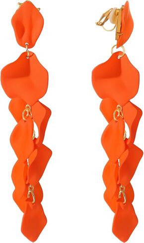 Orange Clip on Earrings as Flower Earrings for Women,Long Dangle Earrings for Women Statement Earrings as Rose Orange Earrings for Girls,Vintage Earrings Halloween Earrings Trendy 2023 in Kuwait