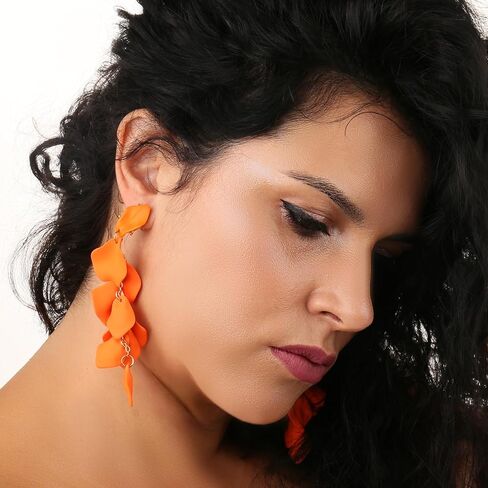Orange Clip on Earrings as Flower Earrings for Women,Long Dangle Earrings for Women Statement Earrings as Rose Orange Earrings for Girls,Vintage Earrings Halloween Earrings Trendy 2023 in Kuwait