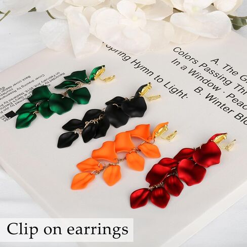 Orange Clip on Earrings as Flower Earrings for Women,Long Dangle Earrings for Women Statement Earrings as Rose Orange Earrings for Girls,Vintage Earrings Halloween Earrings Trendy 2023 in Kuwait