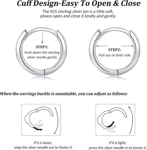 Silver Hoop Earrings for Women, 3 Pairs Small Sterling Silver Huggie Earrings | Tiny Hypoallergenic Cartilage Endless Earrings Piercing Helix Jewelry for Girls Men (8mm/10mm/12mm, Silver/Gold/Black) in Saudi Arabia