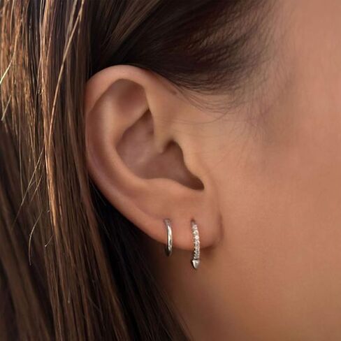 Silver Hoop Earrings for Women, 3 Pairs Small Sterling Silver Huggie Earrings | Tiny Hypoallergenic Cartilage Endless Earrings Piercing Helix Jewelry for Girls Men (8mm/10mm/12mm, Silver/Gold/Black) in Saudi Arabia