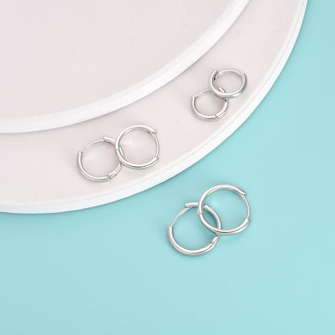 Silver Hoop Earrings for Women, 3 Pairs Small Sterling Silver Huggie Earrings | Tiny Hypoallergenic Cartilage Endless Earrings Piercing Helix Jewelry for Girls Men (8mm/10mm/12mm, Silver/Gold/Black) in Saudi Arabia