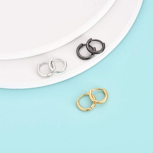 Silver Hoop Earrings for Women, 3 Pairs Small Sterling Silver Huggie Earrings | Tiny Hypoallergenic Cartilage Endless Earrings Piercing Helix Jewelry for Girls Men (8mm/10mm/12mm, Silver/Gold/Black) in Saudi Arabia