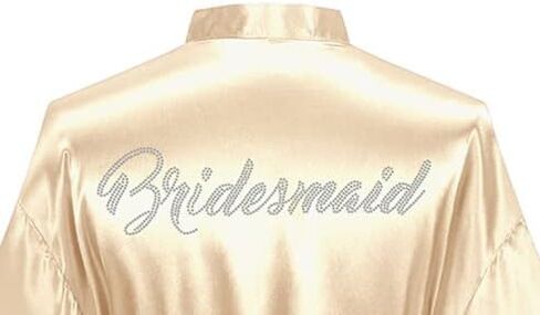 إمرأة قصير كيمونو رداء العروس وصيفة الشرف الساتان الاستعداد روب للنوم حريري مع أحجار الراين الفضية in Kuwait