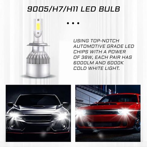 2 قطعة لمبة أمامية LED H11، H11/H8/H9 سيارة C6 LED استبدال ضوء الضباب، 6000K 3800LM 36W مصابيح أمامية فائقة السطوع وعالية منخفضة الشعاع (أبيض) in Kuwait